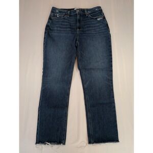 Paige High Rise Brigitte Straight Leg Jeans Dark Wash Raw Hem Size 29 Distressed